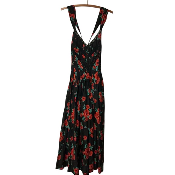 Free People Black Floral Maxi Dress Boho Sleeveless Pockets Size S - Picture 6 of 12